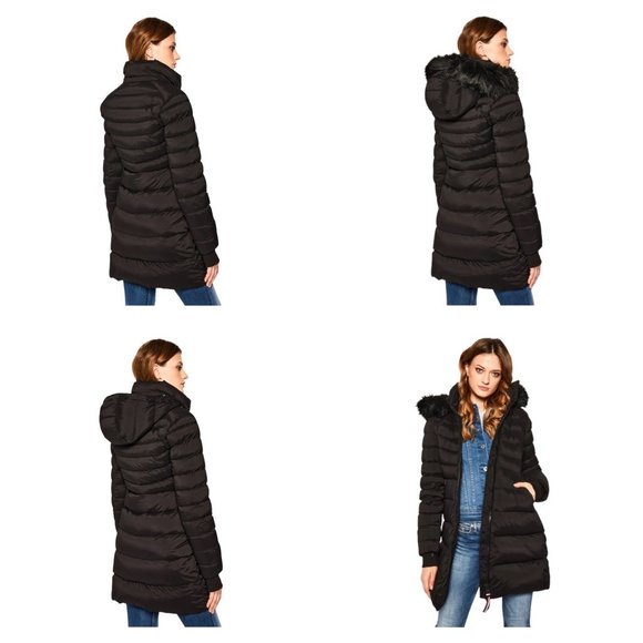 Tommy Hilfiger Pamela Puffer Down Jacket With Removable Faux Fur Collar Black S - Picture 1 of 12